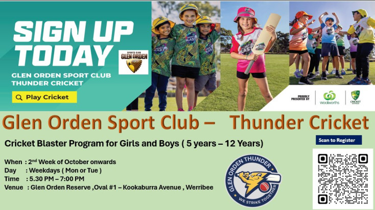 a flyer with 3 different photos of kids wearing Cricket Blast T shirts