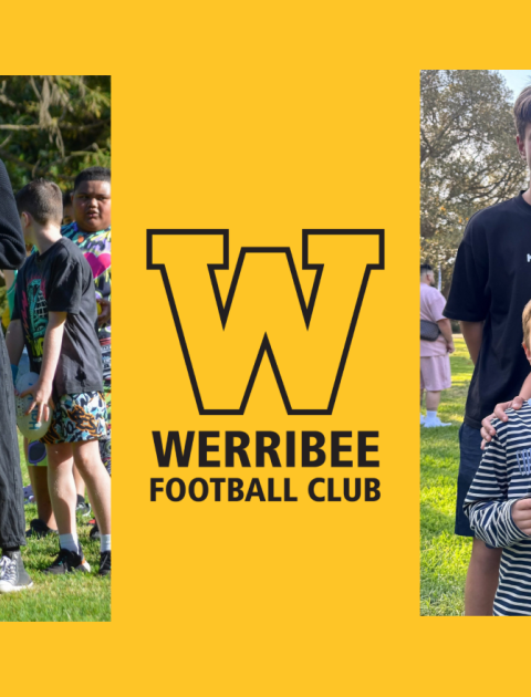 two picture of people in yellow and black sports uniforming smiling with kids