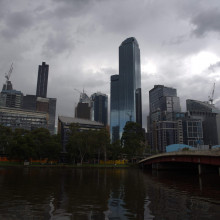 City skyline against clouds