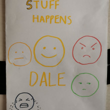 A child's design for the cover of Stuff Happens: Dale