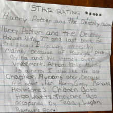 A child's handwritten book review