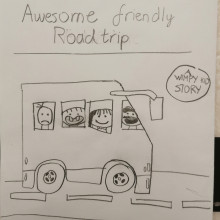A child's design for the cover of Rowley Jefferson's Awesome Friendly Road Trop