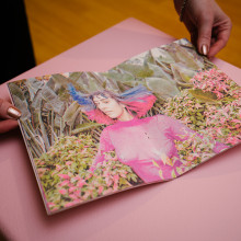 Jessie Adam’s SOFT POWER: The Pink Project zine (2019) open to illustrate the Risograph printing inside. Photography: EP Group Australia