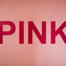 PINK vinyl lettering on the entry wall into the gallery space. Photography: EP Group Australia