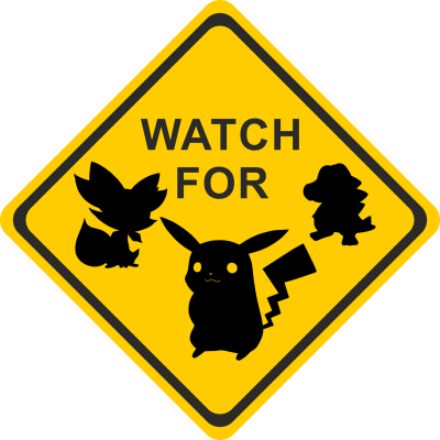 Hazard sign with silhouettes of Pokemons