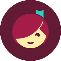 The Libby icon is an illustrated girls head, with a deep fringe covering her left eye, and a small green ribbon bookmark in her hair.