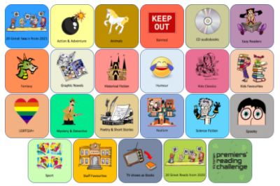 A grid of colourful icons representing different reading lists