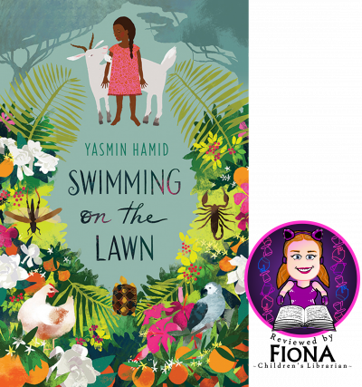 The cover of Swimming on the Lawn with a badge stating Reviewed by Fiona