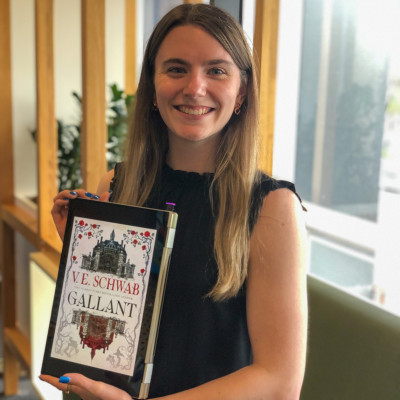 Caitlin holds a copy of Gallant