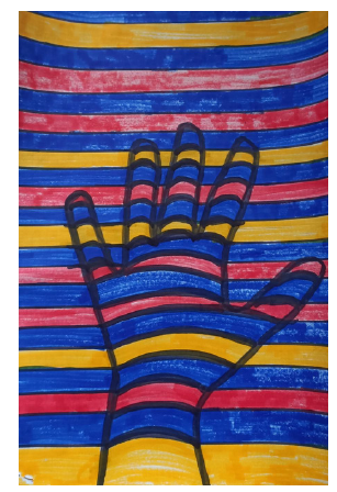 A drawn picture of a hand, made to look 3d