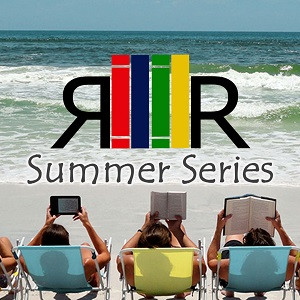 Three people on colourful deck chairs, at the beach, reading, with the Recently Returned Summer Series logo above