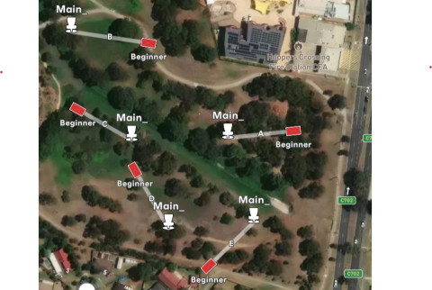 location of the 5 disc golf baskets and tees for Beginners