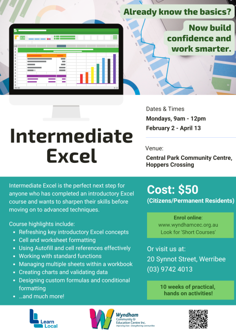 Intermediate Excel course at Hoppers Crossing
