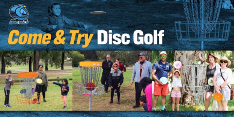 three pictures of kids and adults standing by disc golf baskets