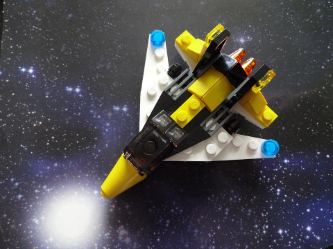 A little spaceship built out of Lego.