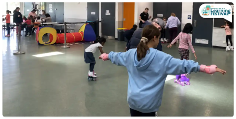Kids trying roller skating