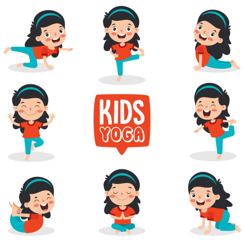 Cartoon girl doing yoga poses