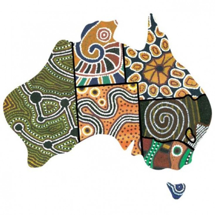 Map of Australia in Aboriginal patterns