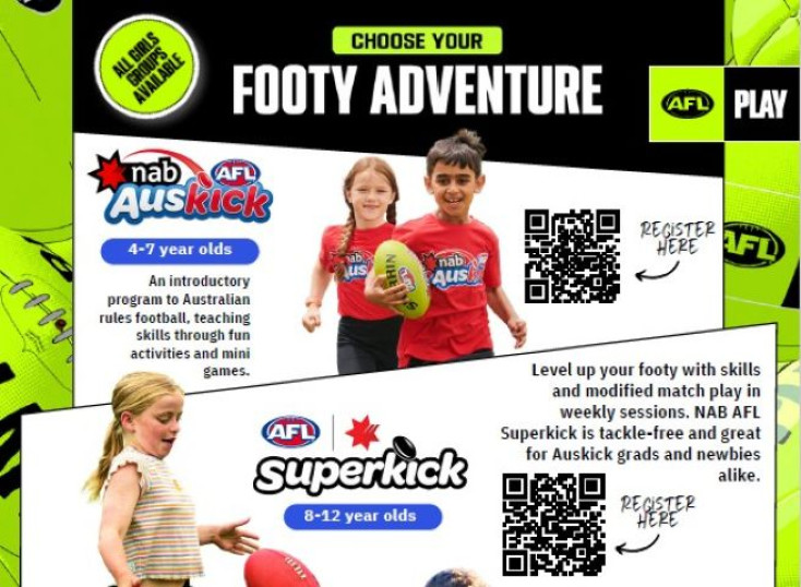 a flyer with kids and Footy Balls