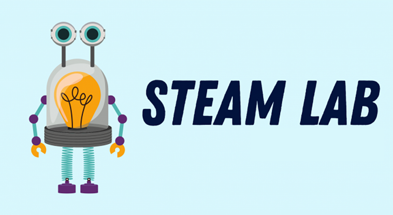 STEAM Lab robot on blue background