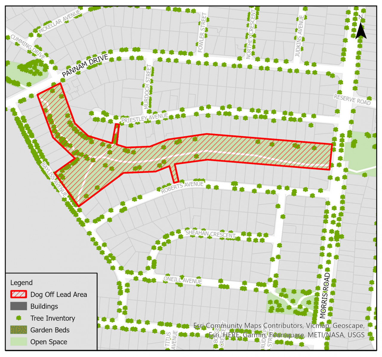 D1 Drainage Reserve, Pannam Drive to Morris Road (No Fence, Timed Access)