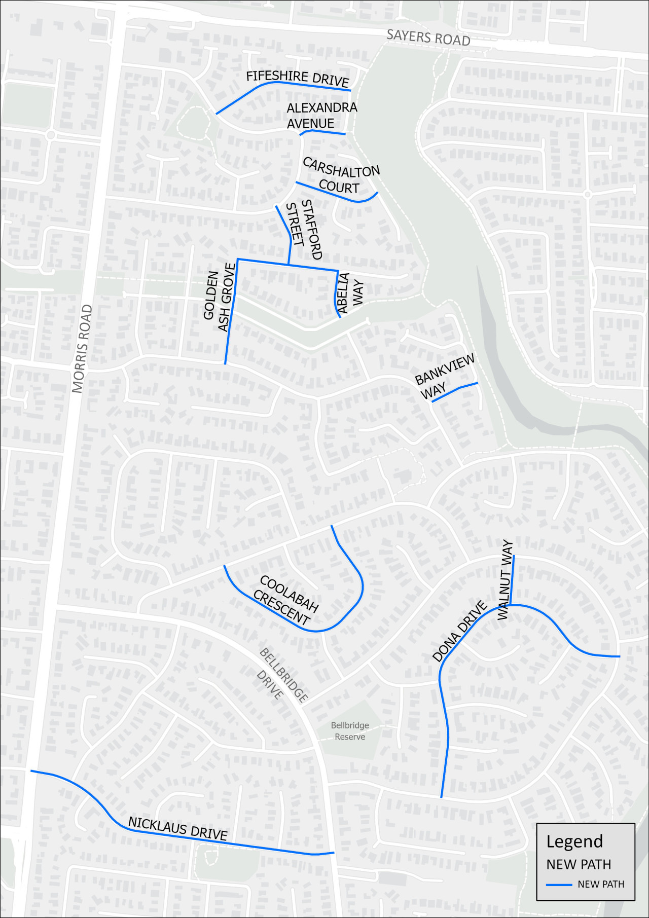 New Planned Footpaths in Bellbridge Precinct