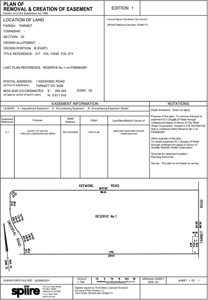 Notice Of Proposed Creation Of Easement Over Council Land - 1 Keewong Road, Tarneit