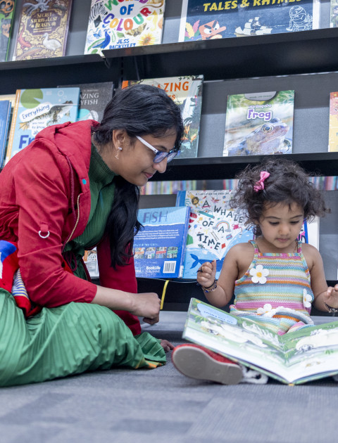 reading at the library