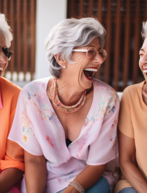 Three older women laughing together