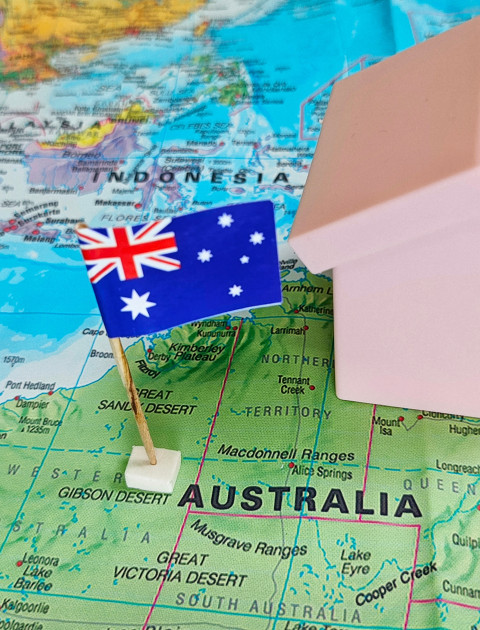 Map of Australia with a flag