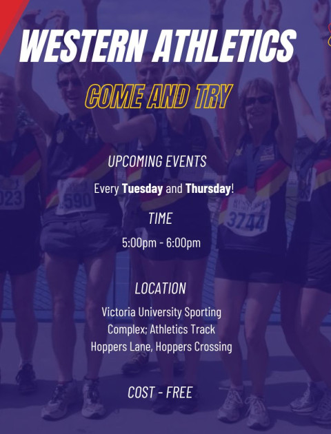 a purple social media tile that says Western Athletics and Come and Try