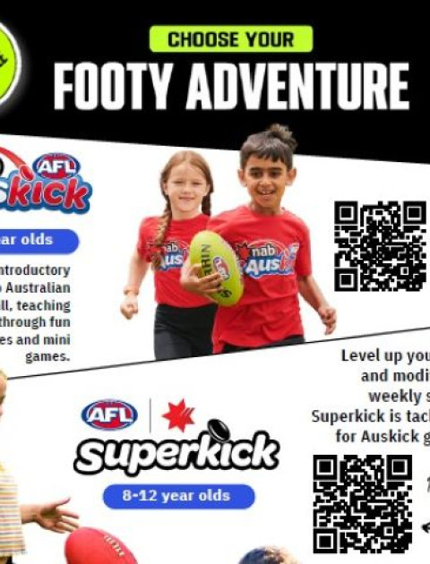 a flyer with kids and Footy Balls