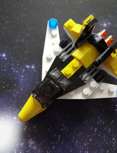 A little spaceship built out of Lego.