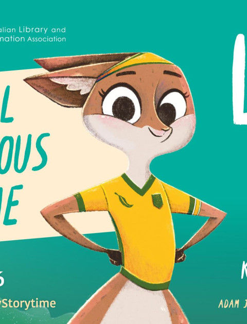 Illustration of Luna Roo, a cartoon kangaroo wearing a yellow and green top.