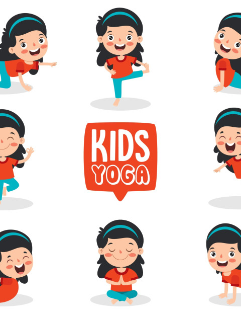 Cartoon girl doing yoga poses