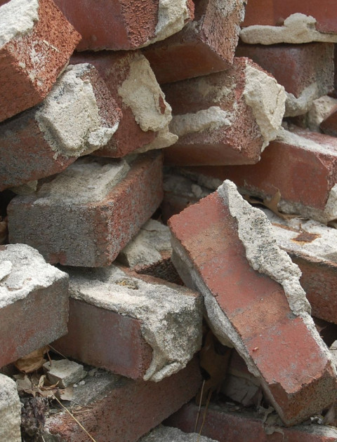 Bricks, cement, rubble