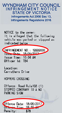 Infringement notice with highlight