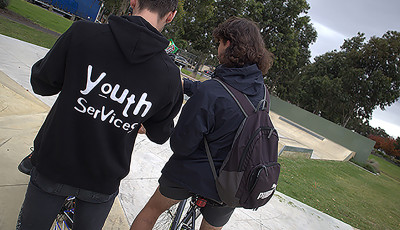 youth worker and young person at point cook skate park