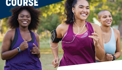 a group of women smiling and running