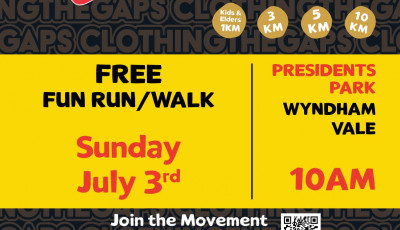 Flyer with text: NAIDOC Running Festival, Sunday 3 July 10am, President's Park