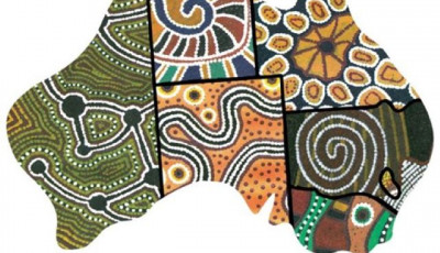 Map of Australia in Aboriginal patterns