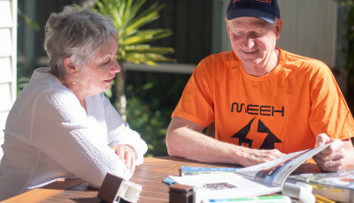 Tim Forcey giving energy advice to a client. 