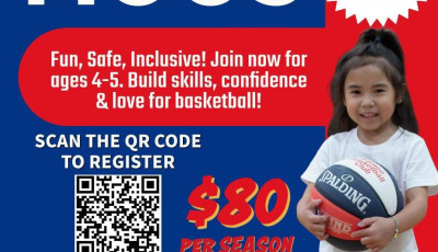 a flyer for Mini Moos with a girl holding a Basketball