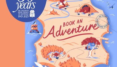Book Week 2025 logo. An illustrated fantasy map with the words 'Book an Adventure' in the middle.