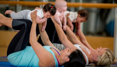 mums and bubs doing yoga