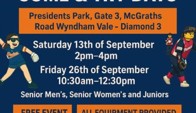 A blue and orange flyer saying Come and Try Days and the details