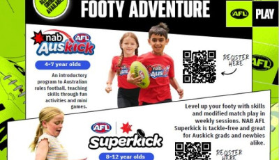 a flyer with kids and Footy Balls
