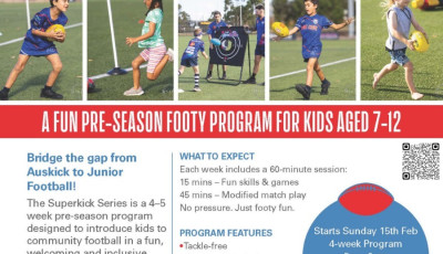 flyer with picture of kids kicking a yellow Footy ball