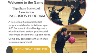 picture of a kid bouncing a ball and a kid in a wheelchair shooting a ball