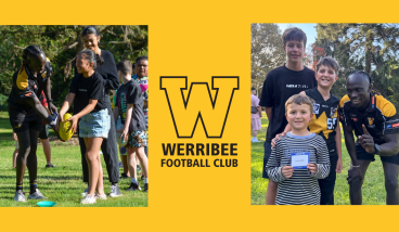 two picture of people in yellow and black sports uniforming smiling with kids